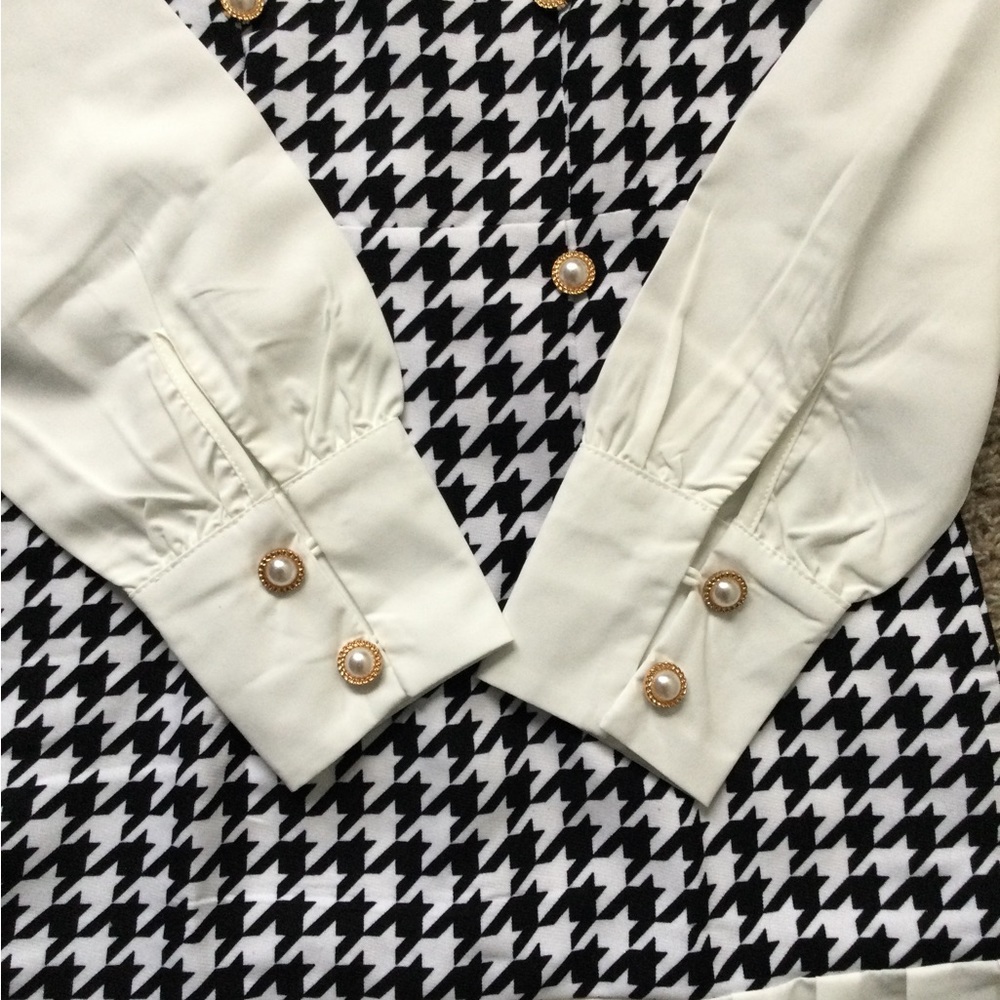 🔥🔥HOST PIC🔥🔥 Slayr Houndstooth Panel Puff Sleeve Pleated Hem Dress - Picture 10 of 13